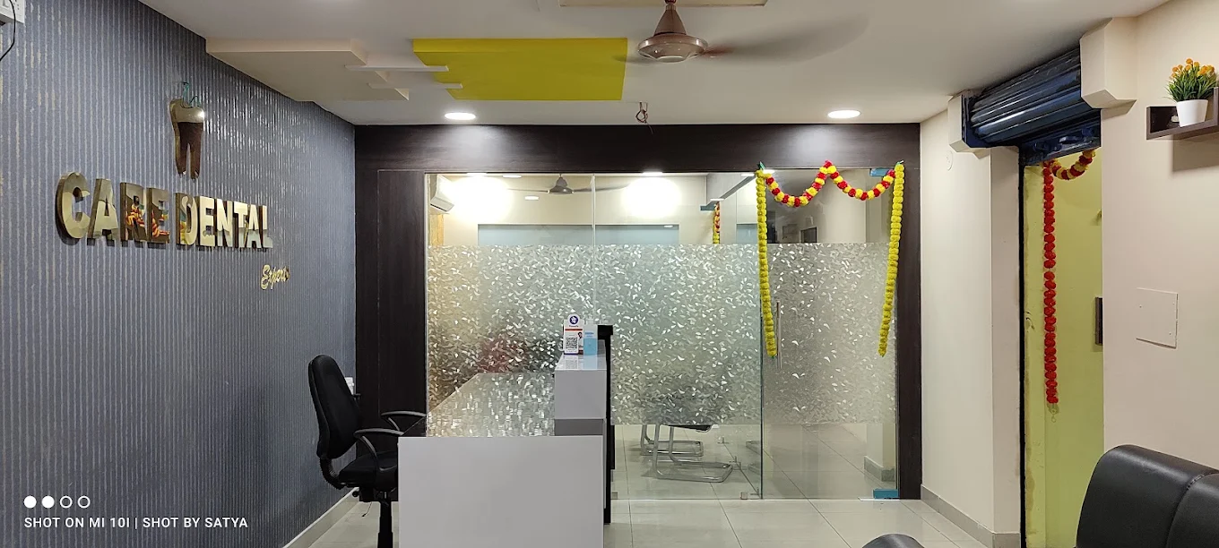 Entrance and reception on the first floor, Care Dental Experts, Palakollu